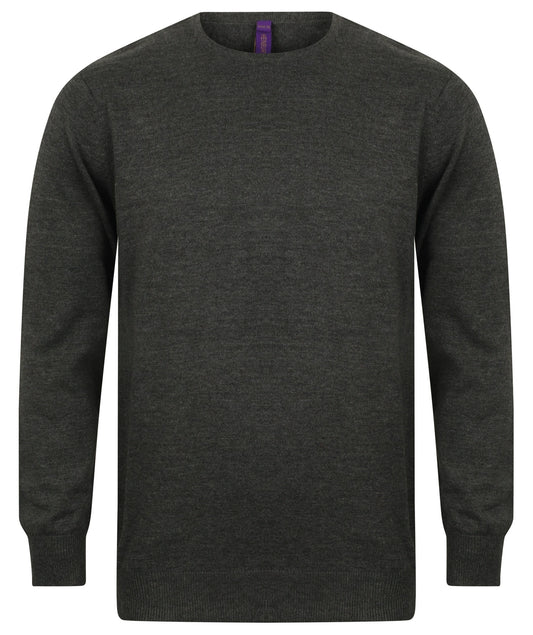 Henbury HB725 Lightweight Cotton Acrylic Crew Neck Sweater 1x1 ribbed cuffs and hem - COOZO