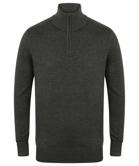 Henbury HB729 Zip Neck Sweater 1x1 ribbed collar, cuffs and hem Metal zip and pull - COOZO