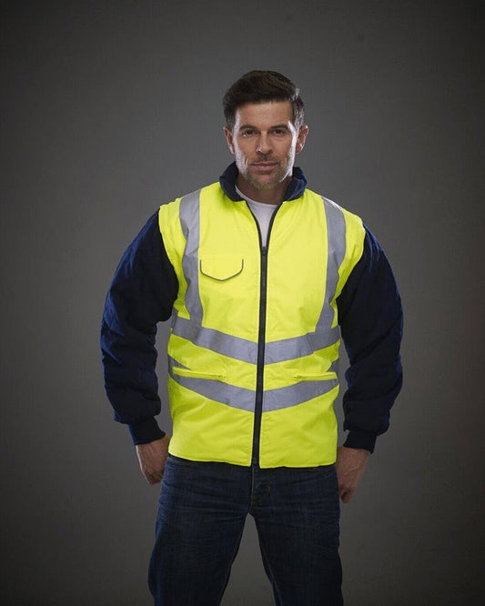 COOZO-HI-VIS CHEVRON QUILTED JACKET WIH REMOVABLE SLEEVES