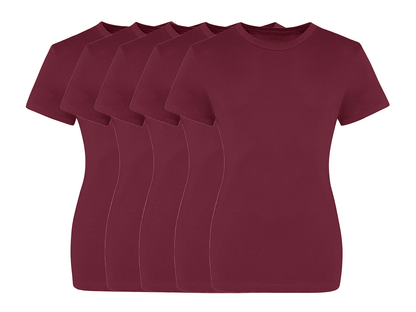 COOZO Ladies Contemporary Fit Pack of 5 Crew Neck Short Sleeve T-Shirts - COOZO