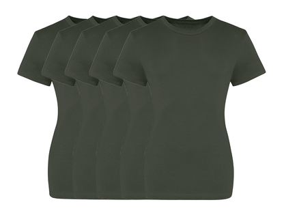 COOZO Ladies Contemporary Fit Pack of 5 Crew Neck Short Sleeve T-Shirts - COOZO