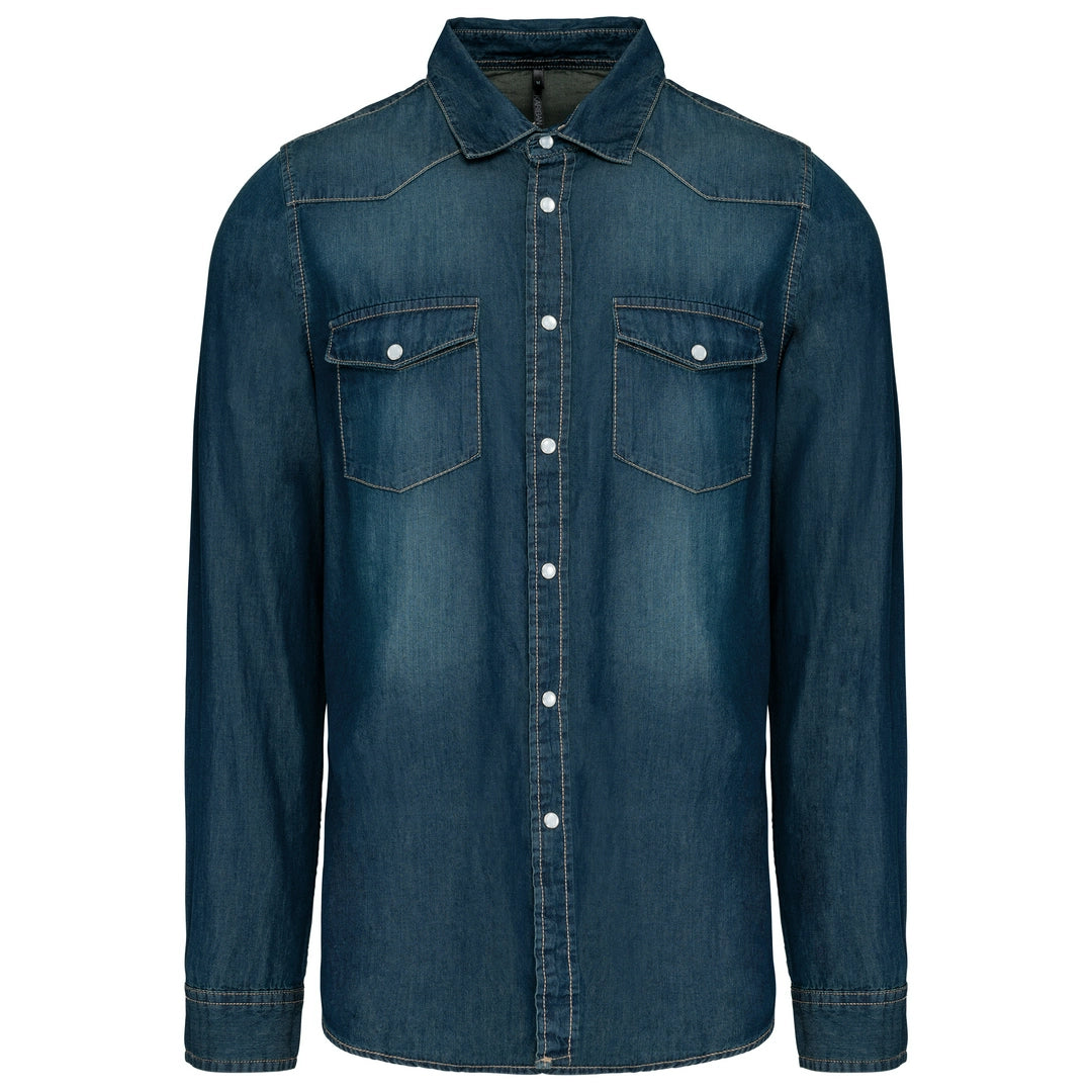 Kariban KB519 Long Sleeve Denim Shirt Back yoke Fitted style Stud buttons - COOZO