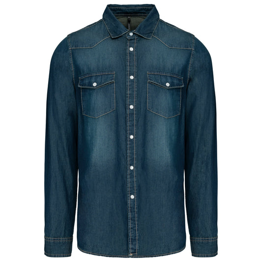 Kariban KB519 Long Sleeve Denim Shirt Back yoke Fitted style Stud buttons - COOZO