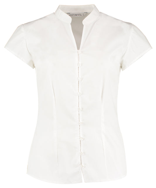 Kustom Kit KK727 Women's continental blouse mandarin collar cap sleeve (tailored fit) - COOZO