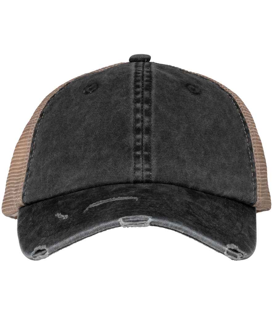 Native Spirit NS027 Washed Trucker Destroy Cap 100% organic cotton twill front panels - COOZO