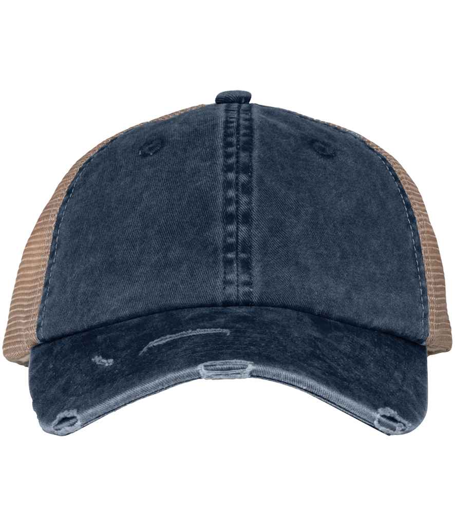 Native Spirit NS027 Washed Trucker Destroy Cap 100% organic cotton twill front panels - COOZO