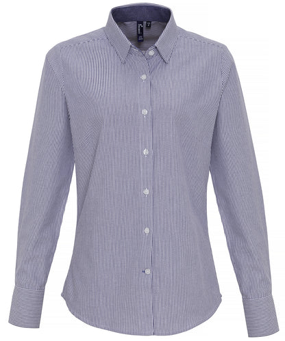 Premier PR338 Ladies Long Sleeve Striped Oxford Shirt - COOZO
