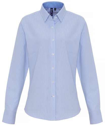 Premier PR338 Ladies Long Sleeve Striped Oxford Shirt - COOZO