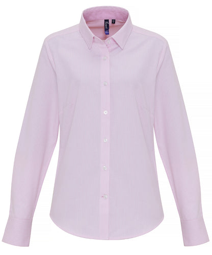 Premier PR338 Ladies Long Sleeve Striped Oxford Shirt - COOZO