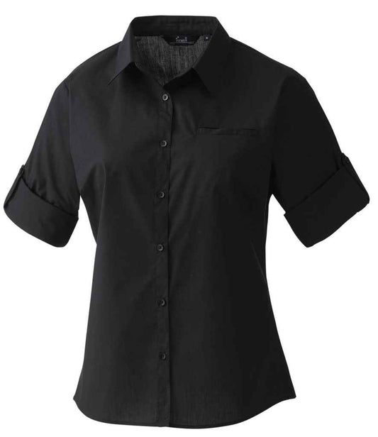 Premier PR306 Ladies 'Roll Sleeve' Poplin Blouse - COOZO