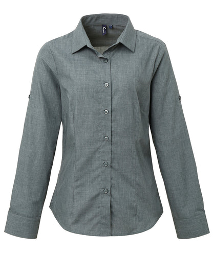 Premier PR317 Ladies Cross-Dye Roll Sleeve Shirt - COOZO