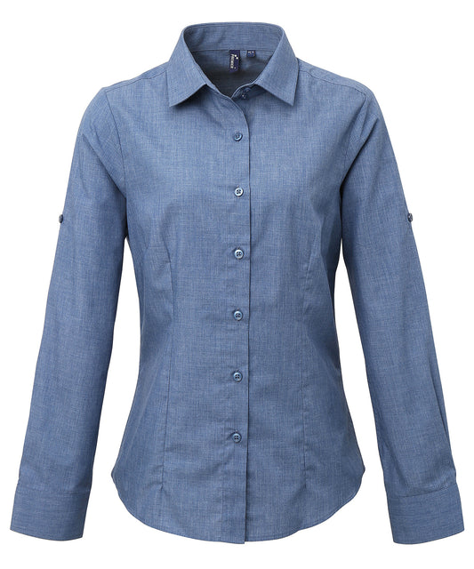 Premier PR317 Ladies Cross-Dye Roll Sleeve Shirt - COOZO