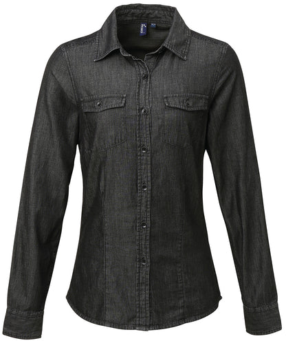 Premier PR322 Ladies Jeans Stitch Long sleeve Denim Shirt 100% Cotton - COOZO