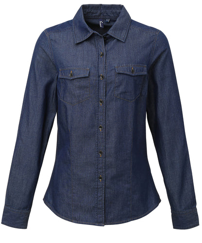 Premier PR322 Ladies Jeans Stitch Long sleeve Denim Shirt 100% Cotton - COOZO