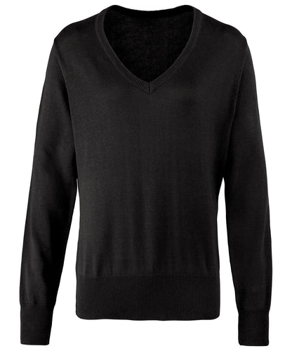 Premier PR696 Ladies Knitted Cotton Acrylic V Neck Sweater - COOZO