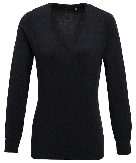 Premier PR696 Ladies Knitted Cotton Acrylic V Neck Sweater - COOZO