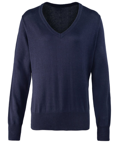 Premier PR696 Ladies Knitted Cotton Acrylic V Neck Sweater - COOZO