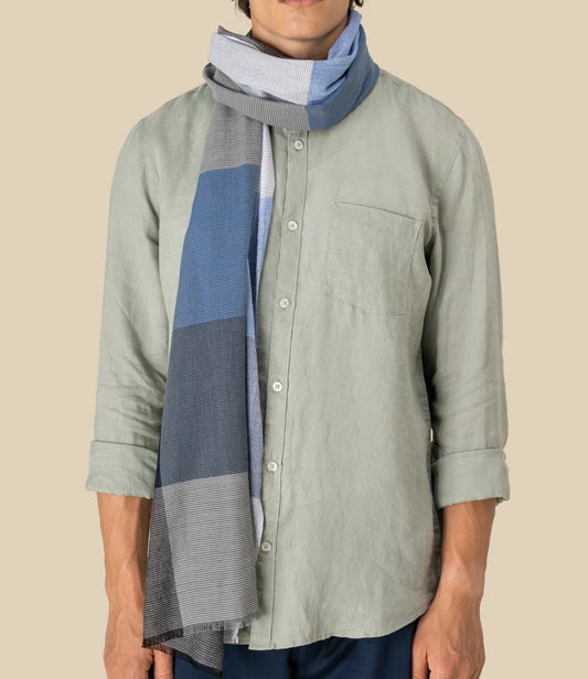 Spasso SP152 Blue Check Scarf