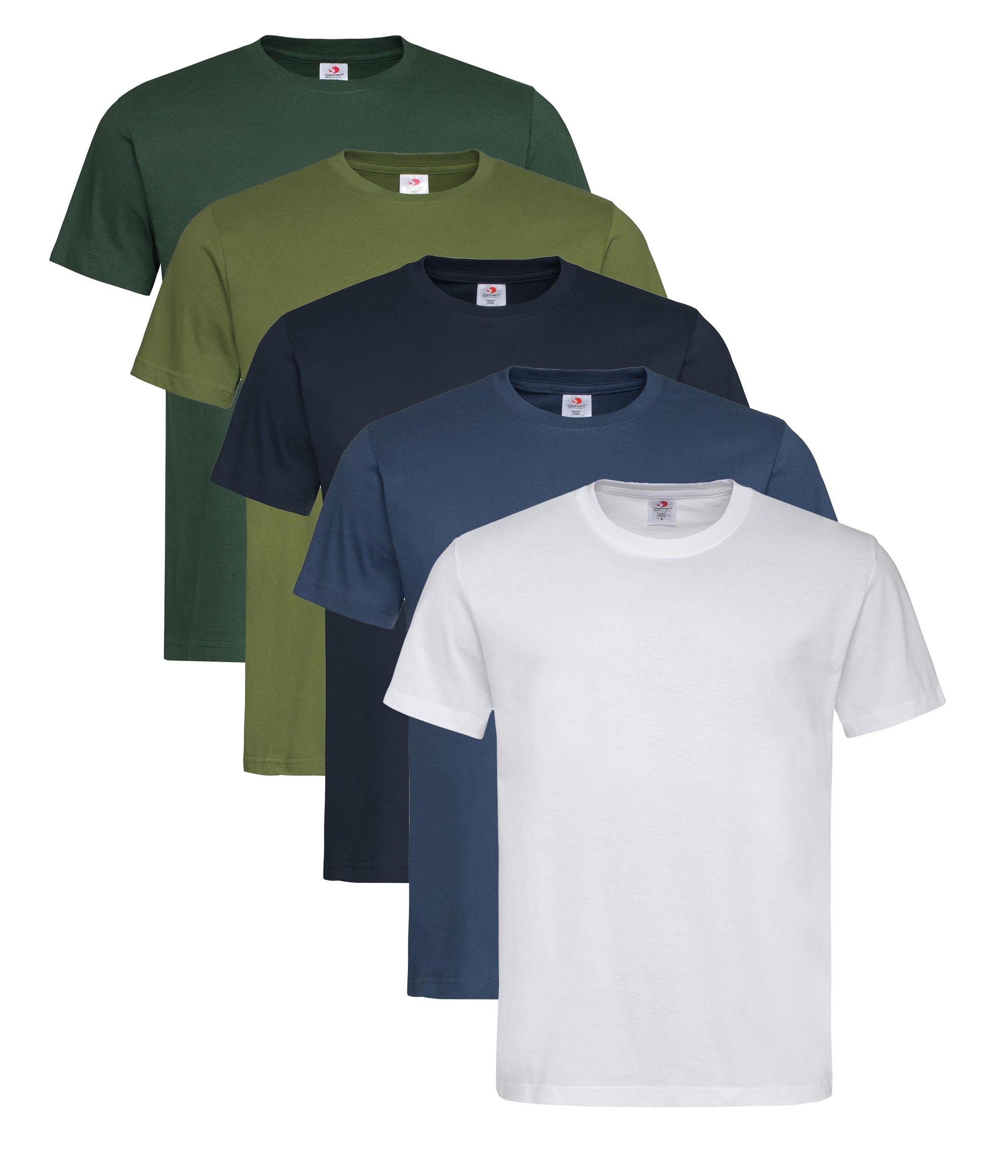 Stedman ST2000 Unisex Classic Regular Fit Crew Necked T-Shirt 155gsm 100% Cotton Mixed colors (pack of 5) - COOZO
