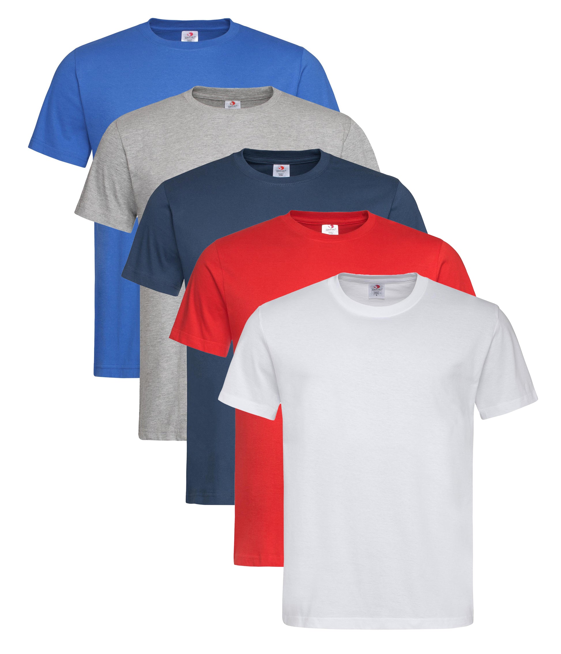 Stedman ST2000 Unisex Classic Regular Fit Crew Necked T-Shirt 155gsm 100% Cotton Mixed colors (pack of 5) - COOZO