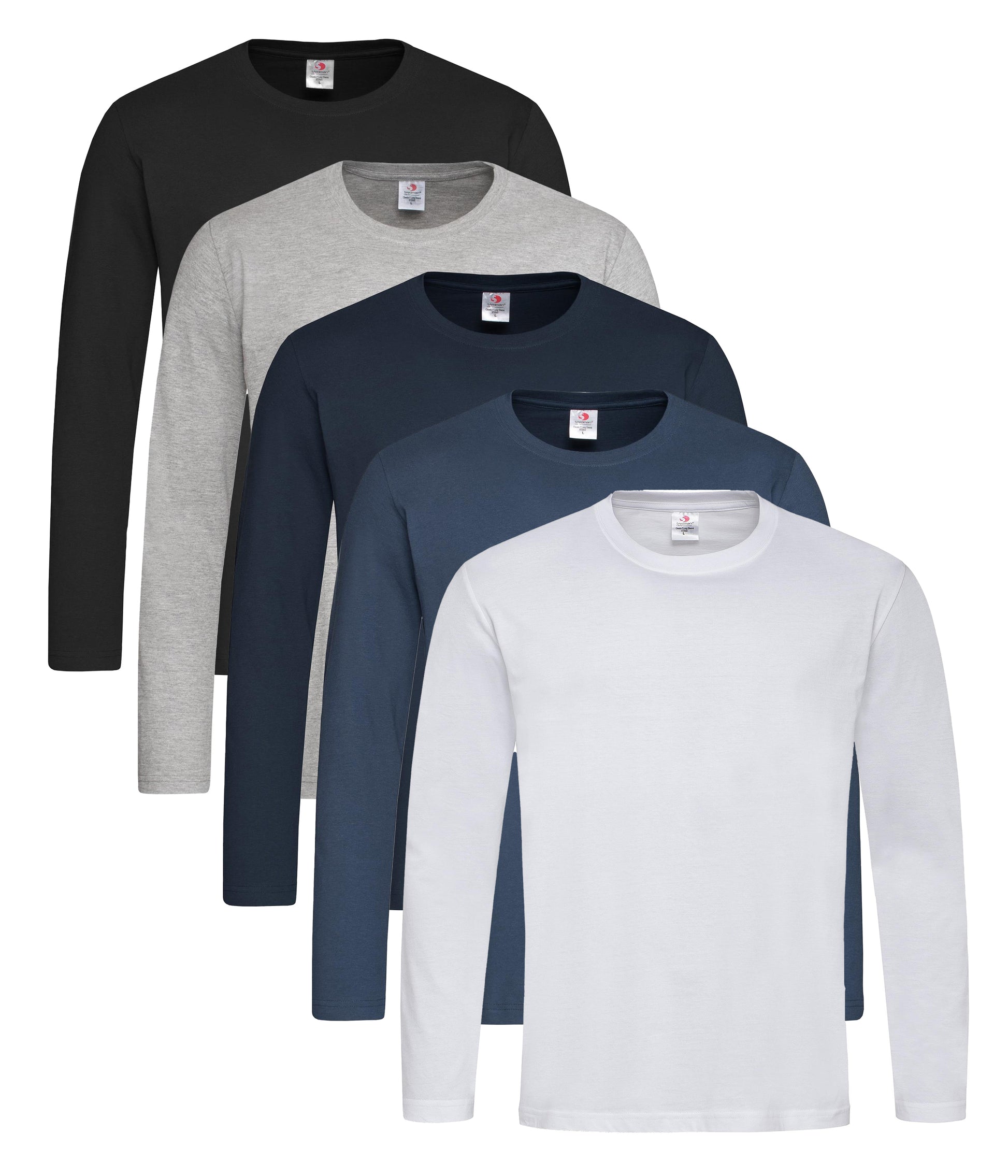 Stedman ST2500 Unisex Classic Long Sleeved Regular Fit T-Shirt 155gsm 100% Cotton (pack of 5) - COOZO
