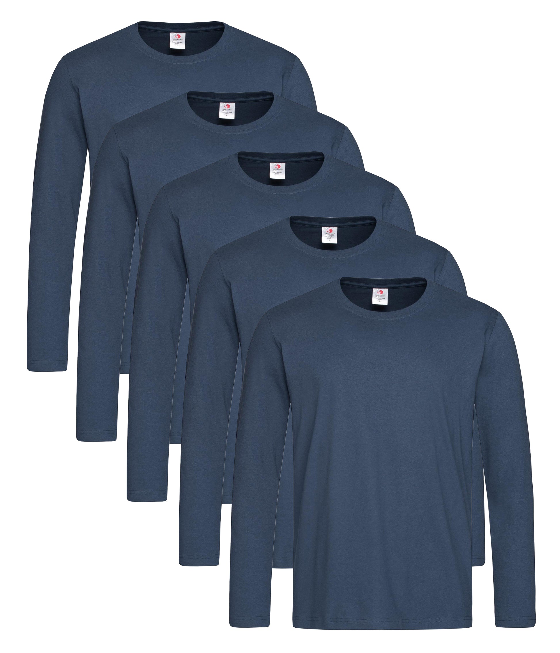 Stedman ST2500 Unisex Classic Long Sleeved Regular Fit T-Shirt 155gsm 100% Cotton (pack of 5) - COOZO