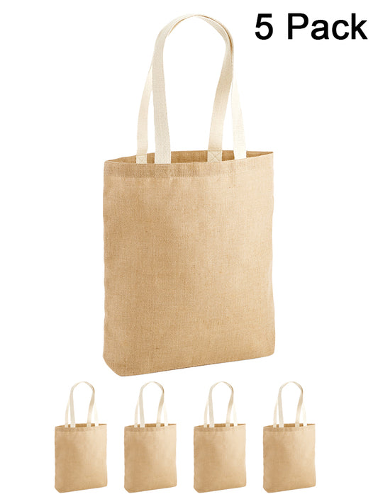 Westford Mill W455 Pack of 5 Unlaminated Jute Tote Bags