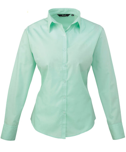 Premier Ladies Long Sleeve Poplin Blouse (PR300) Bright Colors - COOZO