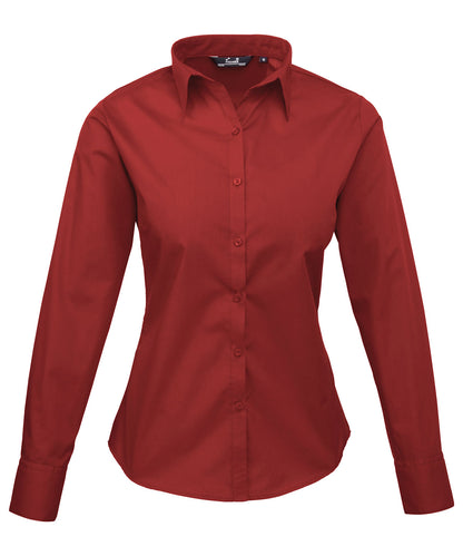 Premier Ladies Long Sleeve Poplin Blouse (PR300) Bright Colors - COOZO