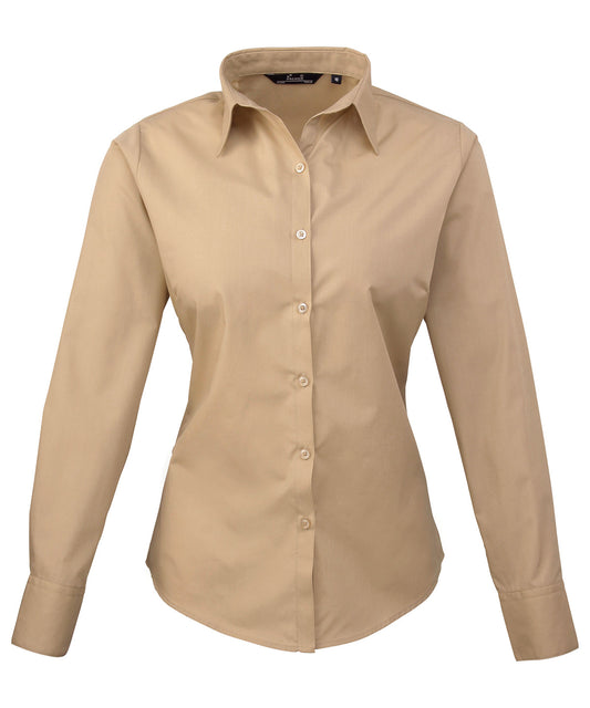 Premier Ladies Long Sleeve Poplin Blouse (PR300) Optional Colors - COOZO