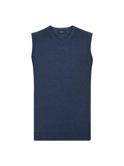 Russell Collection 716M Sleeveless Cotton Acrylic V-Neck Sweater - COOZO