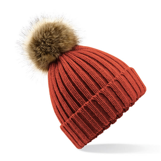 Beechfield B412 Faux Fur Pom Pom Chunky Beanie - COOZO