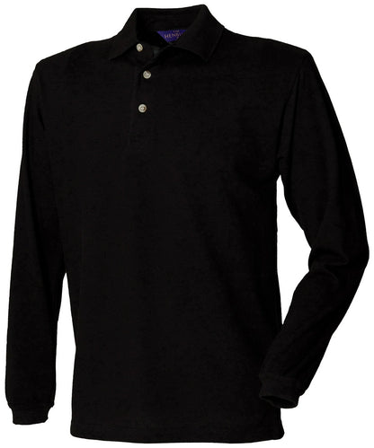 Henbury Long Sleeve Cotton Piqu?? Polo Shirt-BLKXL