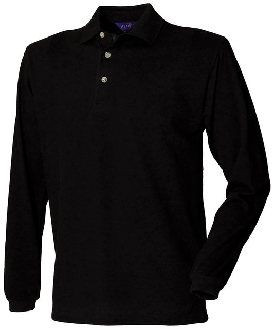Henbury Long Sleeve Cotton Piqu?? Polo Shirt-BLKXL