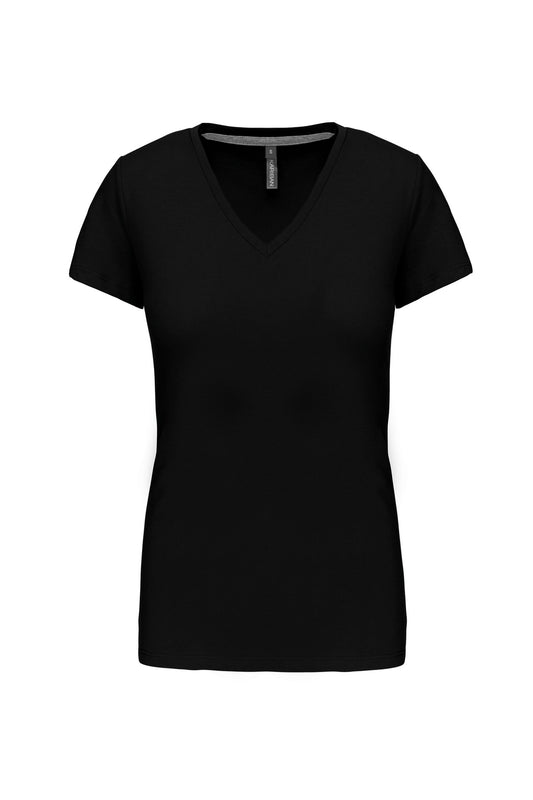 LADIES SHORT SLEEVE V-NECK T-SHIRT-BLKXL