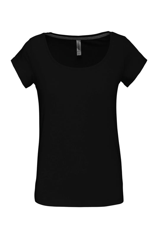 Ladies?????? boat neck short-sleeved T-shirt-BLKXL