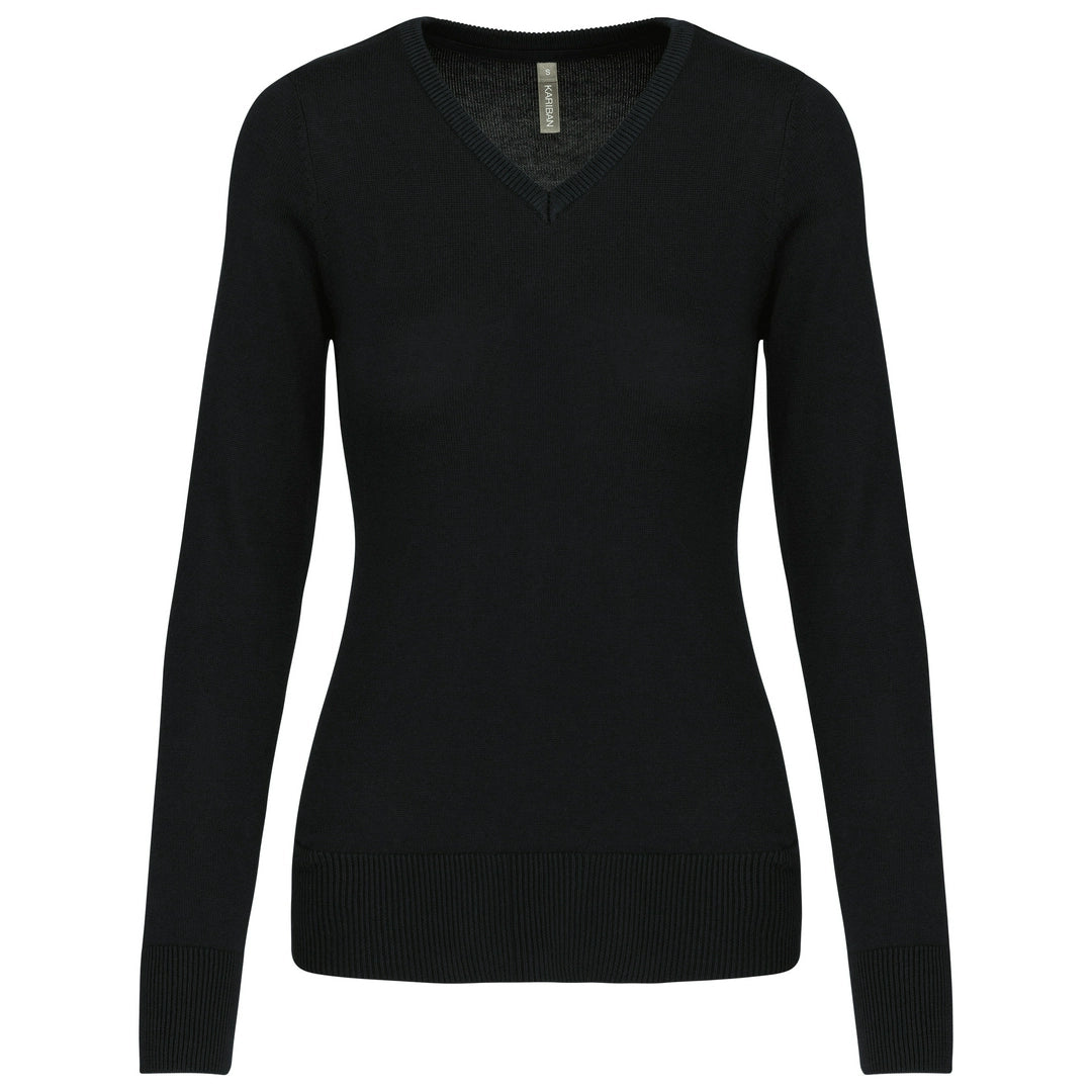 Kariban Ladies Cotton Acrylic V Neck Sweater-BLKXL