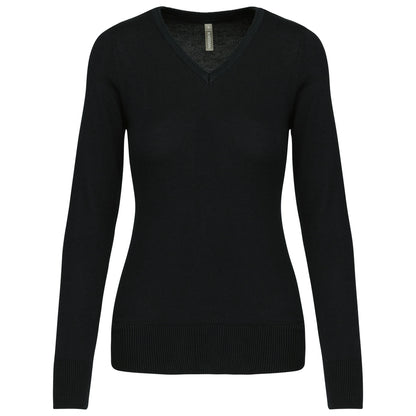 Kariban Ladies Cotton Acrylic V Neck Sweater-BLKXL