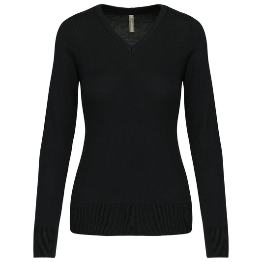 Kariban Ladies Cotton Acrylic V Neck Sweater-BLKXL