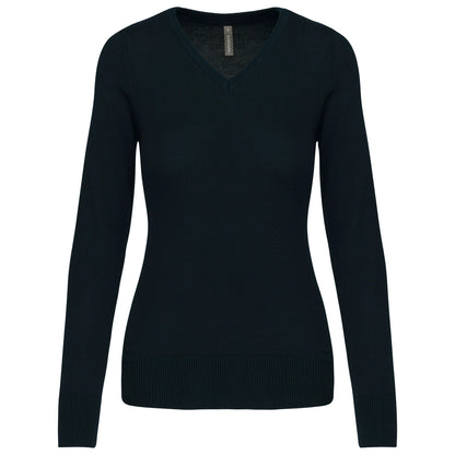 Kariban Ladies Cotton Acrylic V Neck Sweater-NVYXL