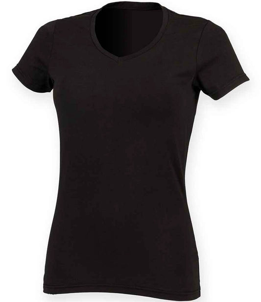 Skinni Fit ST122 SF Ladies Feel Good Stretch V-Neck T-Shirt - COOZO